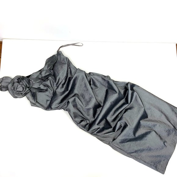 Cache Dark Silver One-shoulder Prom Homecoming Cocktail Party Dress Size 6-4 - Picture 10 of 16